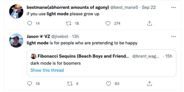 Tweets saying light moders are immature and unhappy