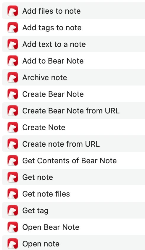 A partial list of all the Bear Actions.