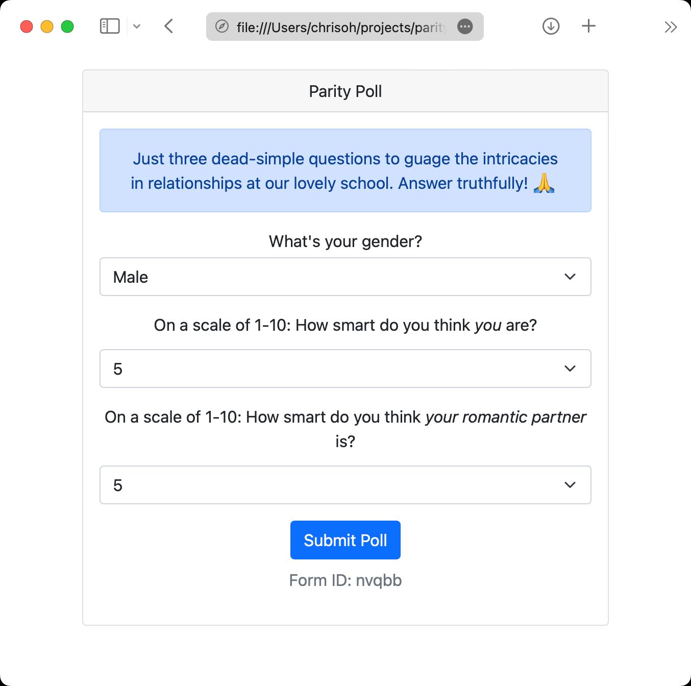 Parity Platform Survey Screen