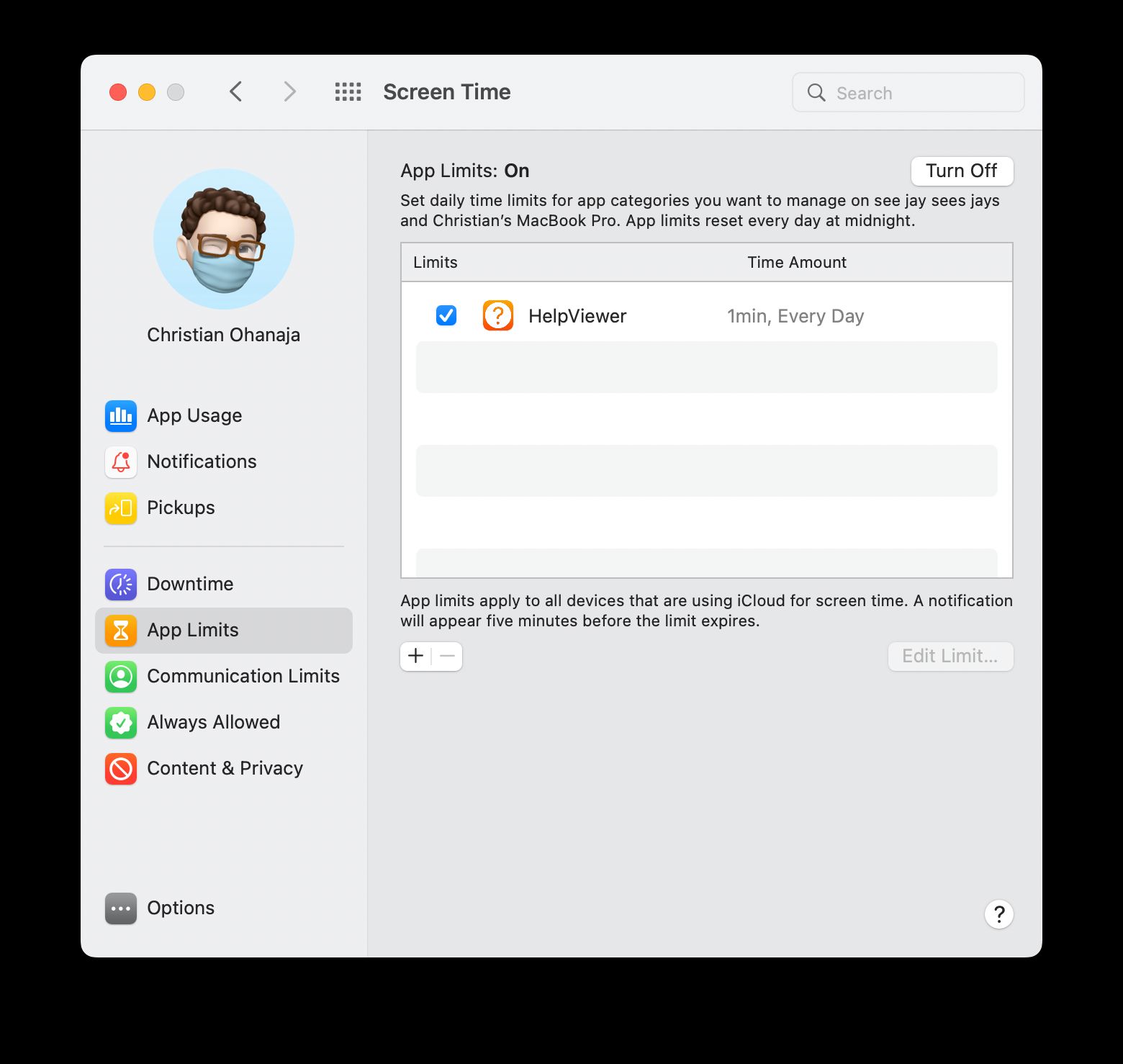 Add an App Limit to HelpViewer