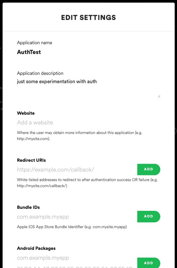 AuthTest Settings Modal